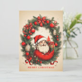 ヴィンテージサンタクロースインパインリースホリデーカード シーズンカード (スタンド正面)