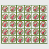 ヴィンテージサンタクロースインリースラッピング紙 ラッピングペーパー (フラット)