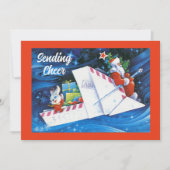 ヴィンテージサンタクロースイン紙スレイフラットクリスマス シーズンカード (正面)