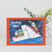 ヴィンテージサンタクロースイン紙スレイフラットクリスマス シーズンカード (スタンド正面)