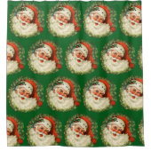 ヴィンテージサンタクロースウィズパインリース シャワーカーテン (正面)