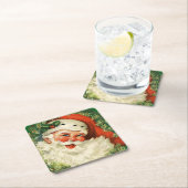 ヴィンテージサンタクロースウィズパインリース スクエアペーパーコースター (インサイチュ)