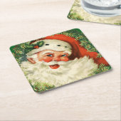 ヴィンテージサンタクロースウィズパインリース スクエアペーパーコースター (アングル)