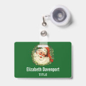 ヴィンテージサンタクロースウィズパインリース バッジ (伸縮クリップ付き付き表面)