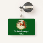 ヴィンテージサンタクロースウィズパインリース バッジ (裏面リトラクタブル付き)