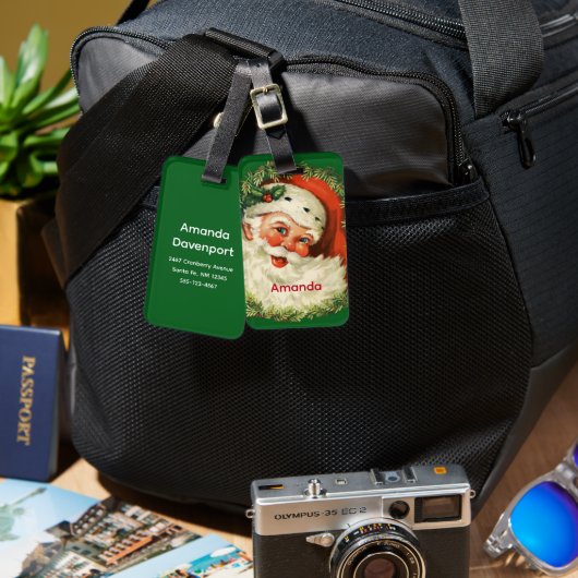 ヴィンテージサンタクロースウィズパインリース ラゲッジタグ (正面&裏面)