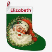 ヴィンテージサンタクロースウィズパインリース ラージクリスマスストッキング (正面)