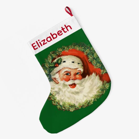 ヴィンテージサンタクロースウィズパインリース ラージクリスマスストッキング (裏面 (吊り時))