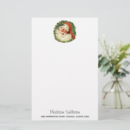 ヴィンテージサンタクロースウィズパインリース 便箋 (スタンド正面)