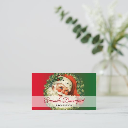 ヴィンテージサンタクロースウィズパインリース 名刺 (スタンド正面)