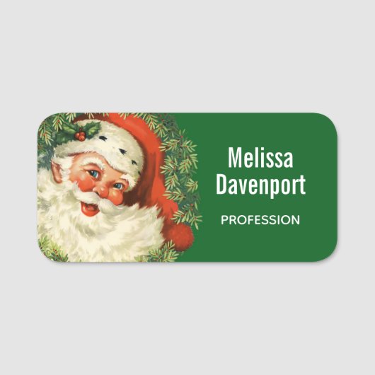 ヴィンテージサンタクロースウィズパインリース 名札 (正面)