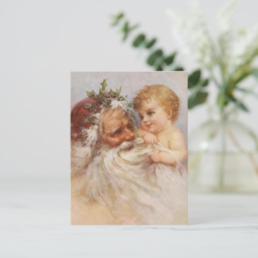 ヴィンテージサンタクロースウィズベビー シーズンポストカード (スタンド正面)