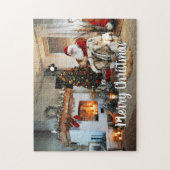 ヴィンテージサンタクロースオプションメリークリスマス文字 ジグソーパズル (縦)