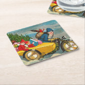 ヴィンテージサンタクロースオンオートバイクリスマス スクエアペーパーコースター (アングル)