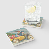 ヴィンテージサンタクロースオンオートバイクリスマス ストーンコースター (横)