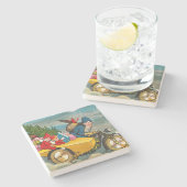 ヴィンテージサンタクロースオンオートバイクリスマス ストーンコースター (横)