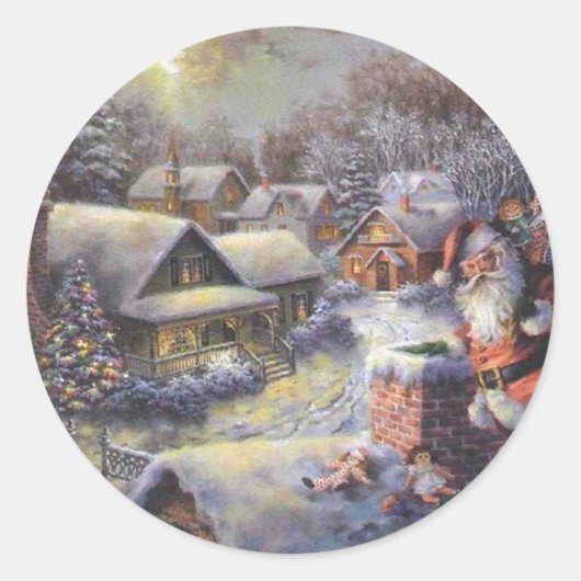 ヴィンテージサンタクロースオンザルーフ ラウンドシール (正面)