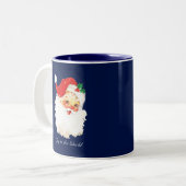 ヴィンテージサンタクロースオンネイビーブルー ツートーンマグカップ (正面左)