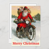 ヴィンテージサンタクロースオンバイクリスマスホリダ シーズンカード (正面/裏面)