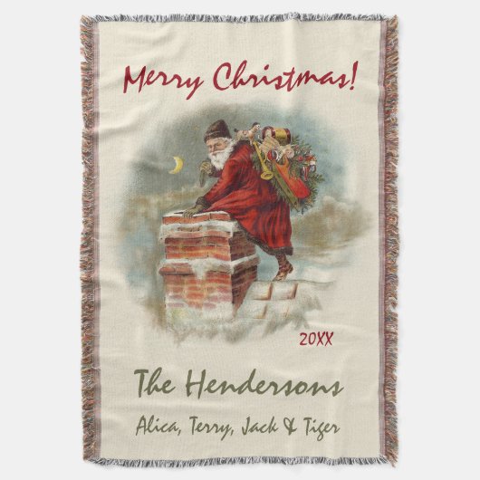 ヴィンテージサンタクロースカスタムクリスマス スローブランケット (正面縦)