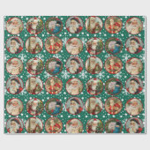 ヴィンテージサンタクロースカードグリーンホワイトスノー ラッピングペーパー (フラット)