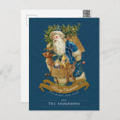 ヴィンテージサンタクロースクラシッククリスマスブルーカスタムホテル シーズンポストカード (正面/裏面)