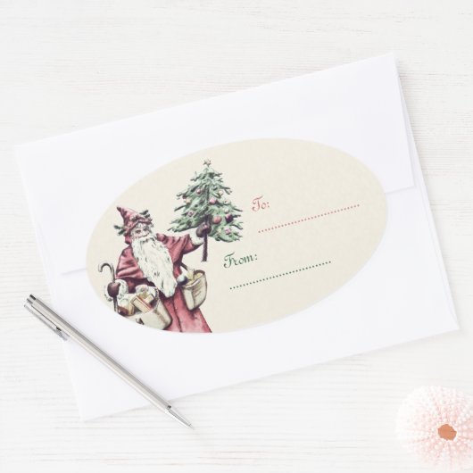 ヴィンテージサンタクロースクリスマスギフトラベルシール 楕円形シール (封筒)