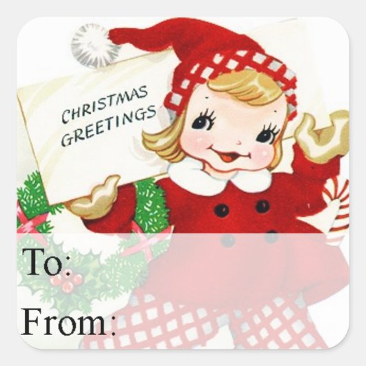 ヴィンテージサンタクロースクリスマスギフトラベル スクエアシール (正面)