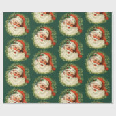 ヴィンテージサンタクロースクリスマスグリーン&レッド ラッピングペーパー (フラット)