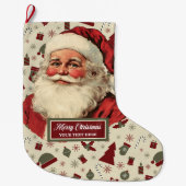 ヴィンテージサンタクロースクリスマスストッキングクラシック ラージクリスマスストッキング (正面)