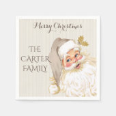 ヴィンテージサンタクロースクリスマスタウペ&金ゴールド スタンダードカクテルナプキン (正面)