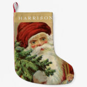 ヴィンテージサンタクロースクリスマスツリーネームストッキング スモールクリスマスストッキング (正面)