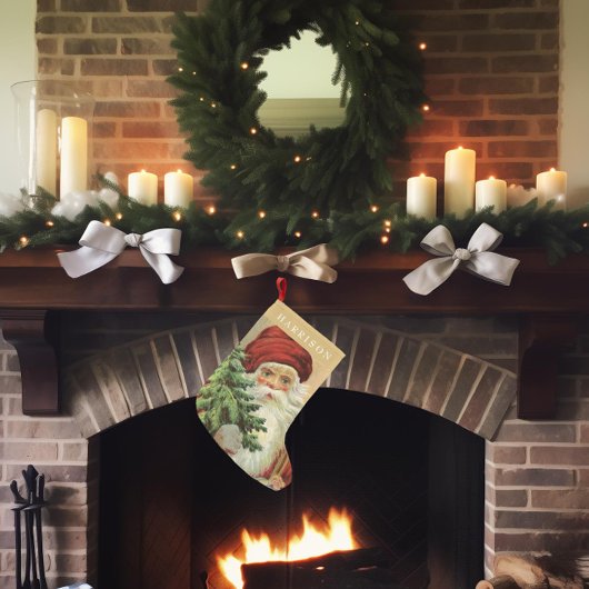 ヴィンテージサンタクロースクリスマスツリーネームストッキング スモールクリスマスストッキング