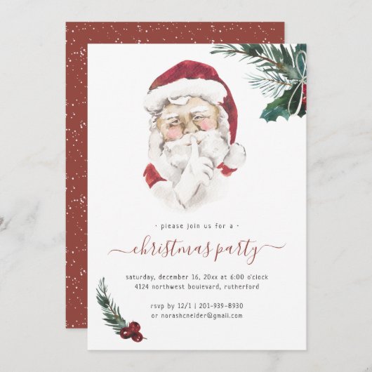 ヴィンテージサンタクロースクリスマスパーティの招待状 (正面/裏面)