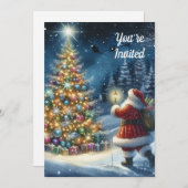 ヴィンテージサンタクロースクリスマスパーティの招待状 招待状 (正面/裏面)