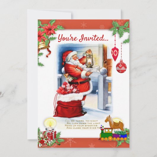 ヴィンテージサンタクロースクリスマスパーティの招待状 招待状 (正面)