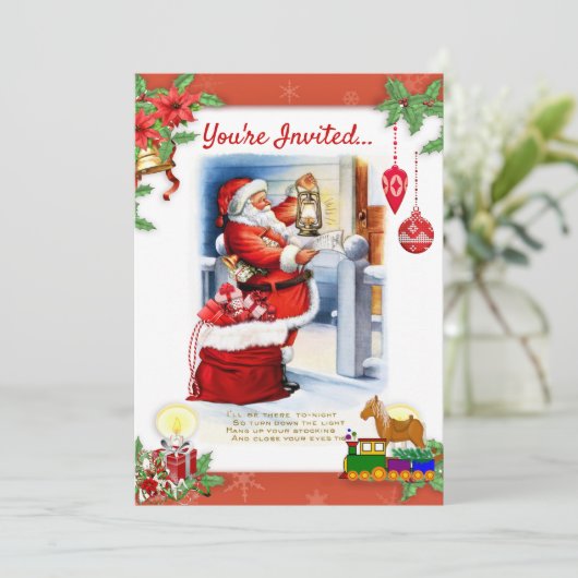 ヴィンテージサンタクロースクリスマスパーティの招待状 招待状 (スタンド正面)