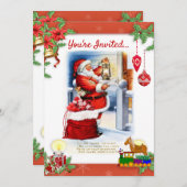 ヴィンテージサンタクロースクリスマスパーティの招待状 招待状 (正面/裏面)