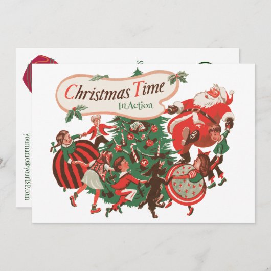 ヴィンテージサンタクロースクリスマスパーティの招待状 招待状 (正面/裏面)