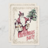 ヴィンテージサンタクロースクリスマスパーティの招待状 招待状 (正面/裏面)