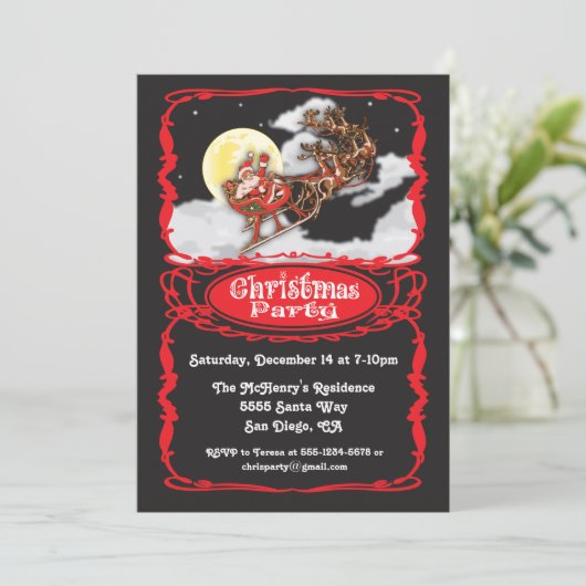 ヴィンテージサンタクロースクリスマスパーティー招待 招待状 (スタンド正面)