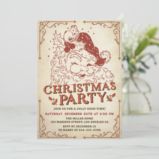 ヴィンテージサンタクロースクリスマスパーティー 招待状 (スタンド正面)