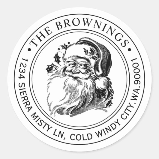 ヴィンテージサンタクロースクリスマスホリデーアドレス ラウンドシール (正面)