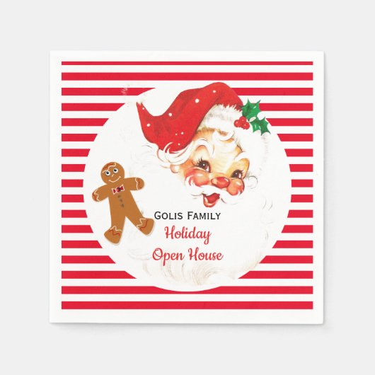 ヴィンテージサンタクロースクリスマスホリデーパーティー スタンダードカクテルナプキン (正面)