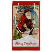 ヴィンテージサンタクロースクリスマスホリデーレッド スモールペーパーバッグ (正面)