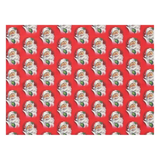 ヴィンテージサンタクロースクリスマスホリデーレッド テーブルクロス (正面(横))