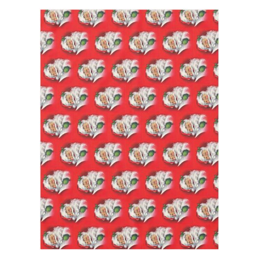 ヴィンテージサンタクロースクリスマスホリデーレッド テーブルクロス (正面)