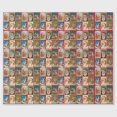 ヴィンテージサンタクロースクリスマスポストカードガール子猫 ラッピングペーパー (フラット)