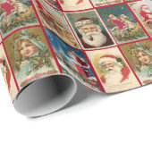 ヴィンテージサンタクロースクリスマスポストカードガール子猫 ラッピングペーパー (ロールコーナー)