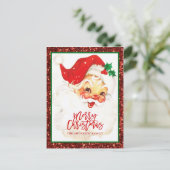 ヴィンテージサンタクロースクリスマスレッドグリーングリッター シーズンポストカード (スタンド正面)